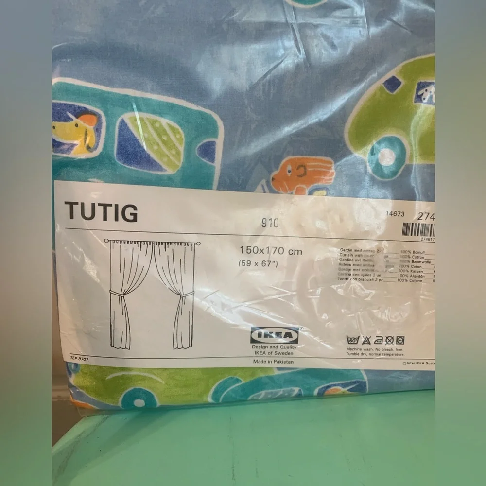 Vintage 1995 IKEA Tutig Colorful Animals in Cars Kids 100% Cotton Curtains